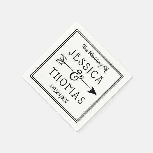 Serviette En Papier Ampersand noir & blanc et Mariage Flèche tendance (Coin)