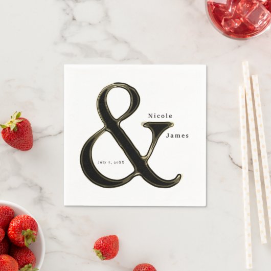 Serviette En Papier Ampersand Noir & Or Chic Mariage Réception (En situation)
