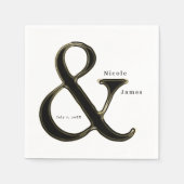 Serviette En Papier Ampersand Noir & Or Chic Mariage Réception (Devant)