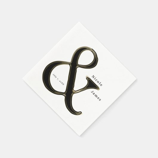Serviette En Papier Ampersand Noir & Or Chic Mariage Réception (Coin)