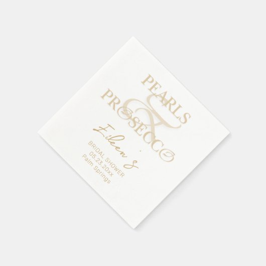 Serviette En Papier Ampersand White Pearls & Prosecco Fête des mariées (Coin)