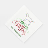 Serviette En Papier Ampoules de Noël Joyeux unique Monogramme de chien (Coin)