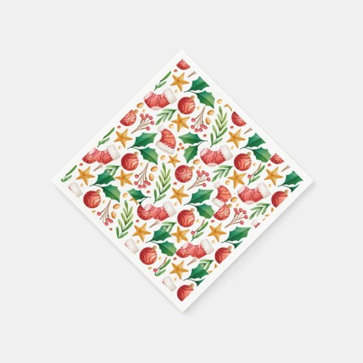 Serviette En Papier Ampoules rouges de Noël, pièces de poinsettia et n (Coin)