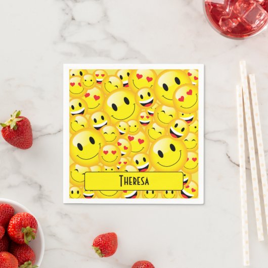 Serviette En Papier Amusant Adolescent Jaune Souriant Visages Emoji Pa (En situation)