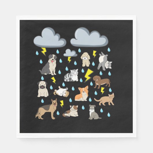 Serviette En Papier Amusant Anglais Idiom Pluie Chats et Chiens Chiens (Devant)