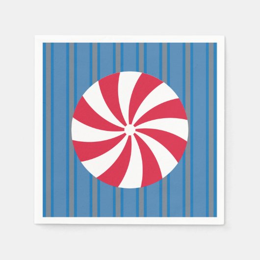 Serviette En Papier Amusant et fantaisie Bleu Noël Peppermenthe Bonbon (Devant)