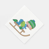 Serviette En Papier Amusant Hiver Sledding Boy mignonne Snow Adventure (Coin)