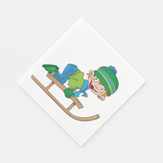 Serviette En Papier Amusant Hiver Sledding Boy mignonne Snow Adventure (Coin)