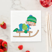 Serviette En Papier Amusant Hiver Sledding Boy mignonne Snow Adventure