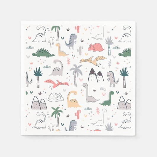 Serviette En Papier Amusant Pastel Dinosaur Motif de scène (Devant)