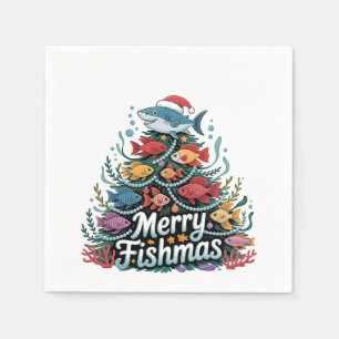 Serviette En Papier Amusante Pêche Arbre de Noël Poisson Amant Fisher