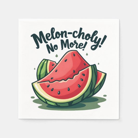 Serviette En Papier Amusante Pun de pastèque "Melon-choly No More" (Devant)