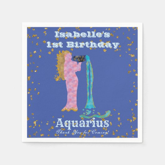 Serviette En Papier Amusants Aquarius Premier Anniversaire & Gold Conf (Devant)