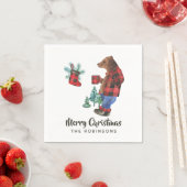 Serviette En Papier Amusants Buffalo Plaid Bear Fête de Noël (En situation)