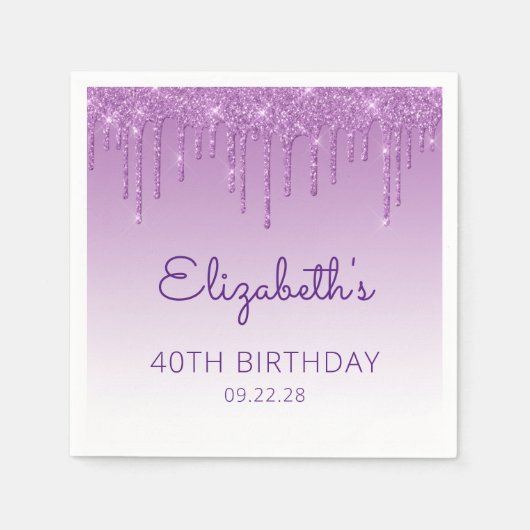 Serviette En Papier Amusants Purple Parties scintillant Drip 40e fête (Devant)