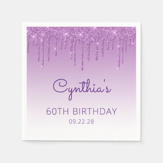 Serviette En Papier Amusants Purple Parties scintillant Drip 60e fête  (Devant)