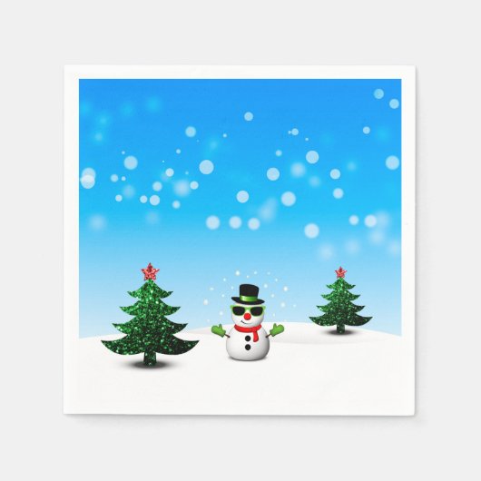 Serviette En Papier Amusement cool Snowman Sparkly Noël Arbres bleus (Devant)