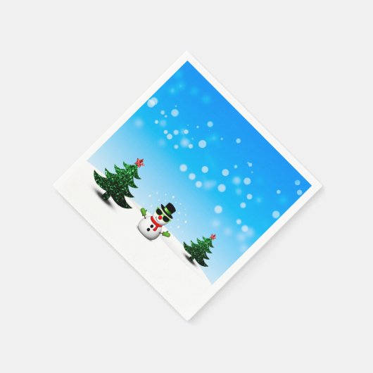 Serviette En Papier Amusement cool Snowman Sparkly Noël Arbres bleus (Coin)