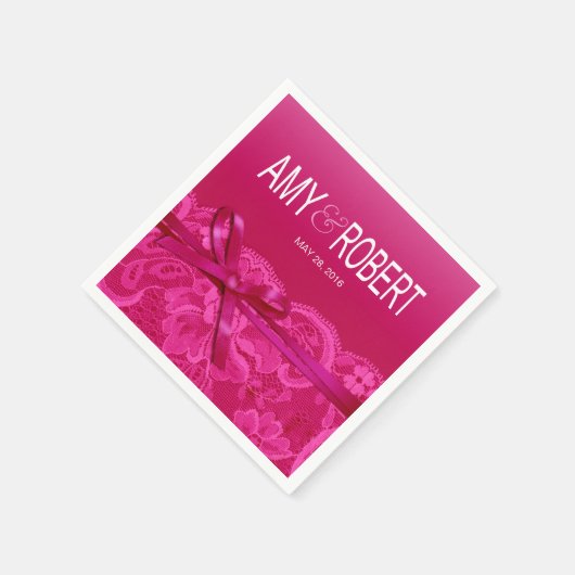 Serviette En Papier Amy Bows Ribbon & Lace Mariage fuschia (Coin)