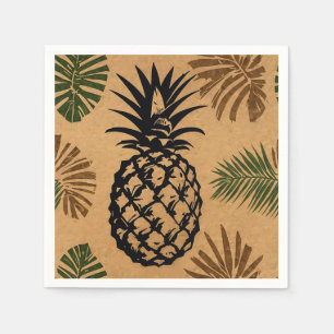 Serviette En Papier Ananas avec feuilles tropicales