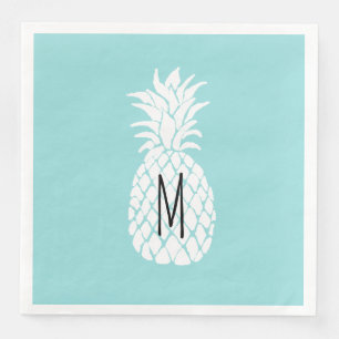 Serviette En Papier ananas blanc monogramme