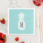 Serviette En Papier ananas blanc monogramme (En situation)