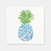 Serviette En Papier Ananas Chinoiserie Bleu Blanc Preppy (Devant)
