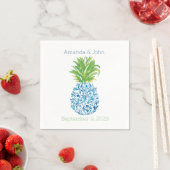 Serviette En Papier Ananas Chinoiserie Bleu Blanc Preppy Mariage (En situation)