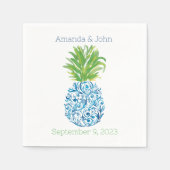 Serviette En Papier Ananas Chinoiserie Bleu Blanc Preppy Mariage (Devant)