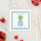 Serviette En Papier Ananas Chinoiserie Bleu frontière Preppy Mariage (En situation)