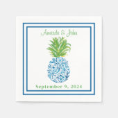 Serviette En Papier Ananas Chinoiserie Bleu frontière Preppy Mariage (Devant)