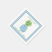 Serviette En Papier Ananas Chinoiserie Bleu frontière Preppy Mariage (Coin)
