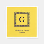 Serviette En Papier Ananas, Clé grecque bleue marine #1 Monogramme enc (Devant)