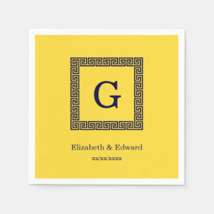 Serviette En Papier Ananas, Clé grecque bleue marine #1 Monogramme enc