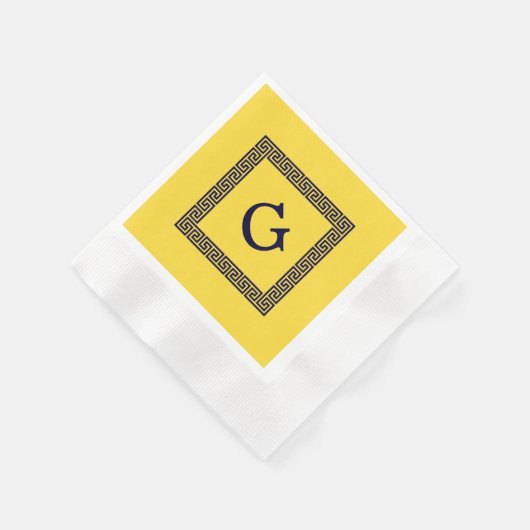 Serviette En Papier Ananas, Clé grecque bleue marine #1 Monogramme enc (Coin)