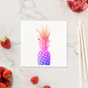 Serviette En Papier Ananas couleur rose violet arc-en-ciel rose
