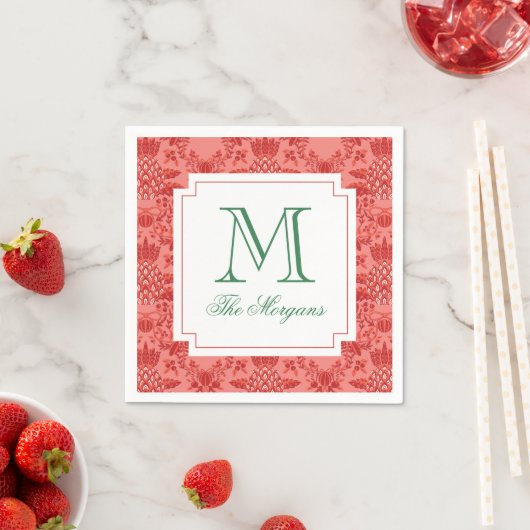 Serviette En Papier Ananas de Noël festif Monogramme (En situation)