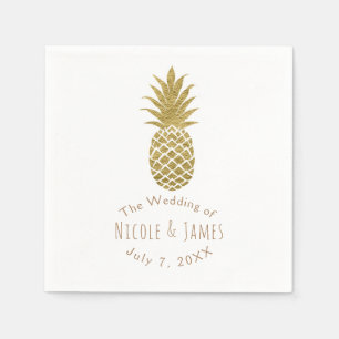 Serviette En Papier Ananas Doré Blanc Moderne Chic Fête Tropicale