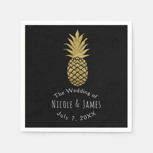 Serviette En Papier Ananas doré noir chic moderne tropical party