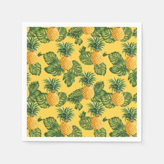 Serviette En Papier Ananas & Feuilles Tropicaux En Or (Devant)