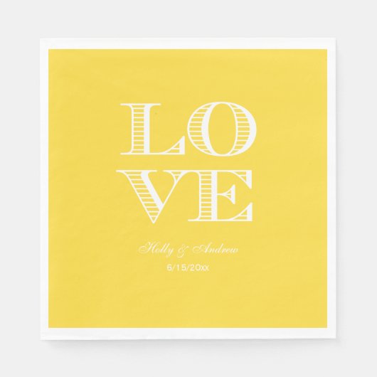 Serviette En Papier Ananas Jaune AMOUR Blanc serviettes (Devant)