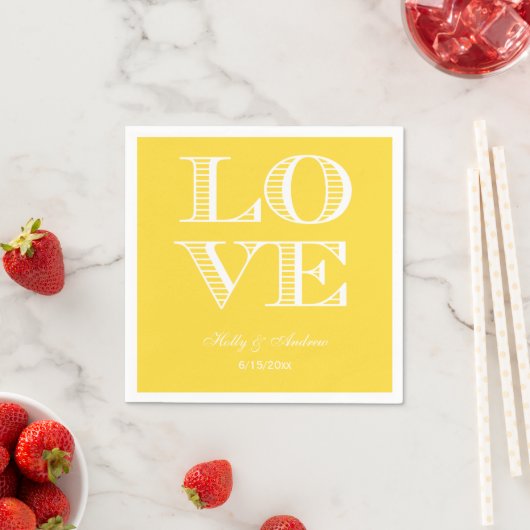 Serviette En Papier Ananas Jaune AMOUR Blanc serviettes (En situation)