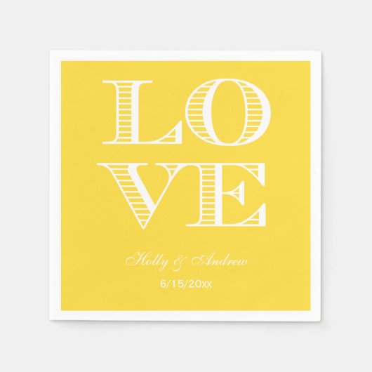 Serviette En Papier Ananas Jaune AMOUR Blanc serviettes (Devant)