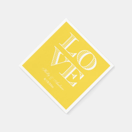 Serviette En Papier Ananas Jaune AMOUR Blanc serviettes (Coin)