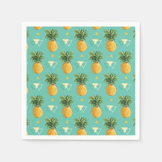 Serviette En Papier Ananas Lumineux Sur Motif Géométrique (Devant)