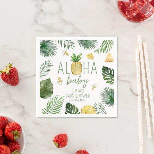 Serviette En Papier Ananas & Pacificateurs Aloha Baby shower vert (En situation)