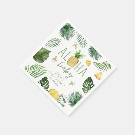 Serviette En Papier Ananas & Pacificateurs Aloha Baby shower vert (Coin)