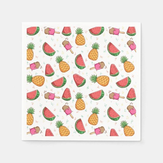 Serviette En Papier Ananas, pastèques et glace (Devant)