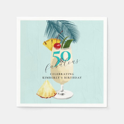 Serviette En Papier Ananas Pina Colada Cocktail 50e fête d'anniversair (Devant)