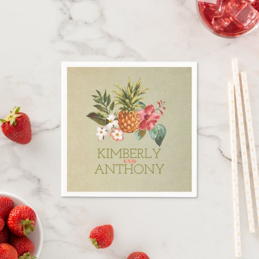 Serviette En Papier ananas plage tropicale destination mariage (En situation)